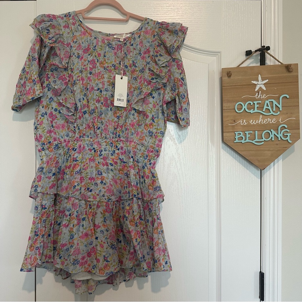 LoveShackFancy Natasha Mini Dress NWT Size Large Coral Reef Waves